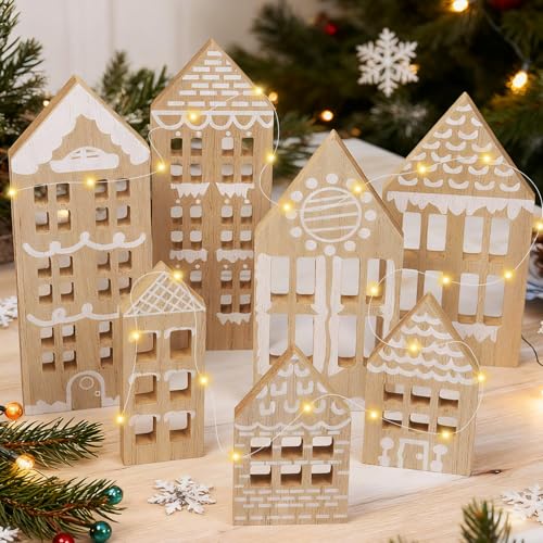 Weihnachtshäuser, 7 Stück Weihnachtsdeko Häuser, Tischdeko...