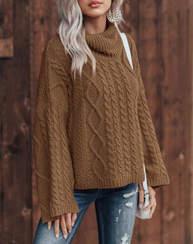 PRETTYGARDEN Fall Sweaters for Women 2025 Oversized Chunky Cable Knit Turtleneck Long Sleeve Winter Pullover Sweater Tops3