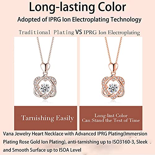 Heart Necklace Dancing Diamond Pendant Necklaces 925 Sterling Silver 18 Gold Plated Round Cubic Zirconia Chain Women Girls Dainty Jewelry for Her