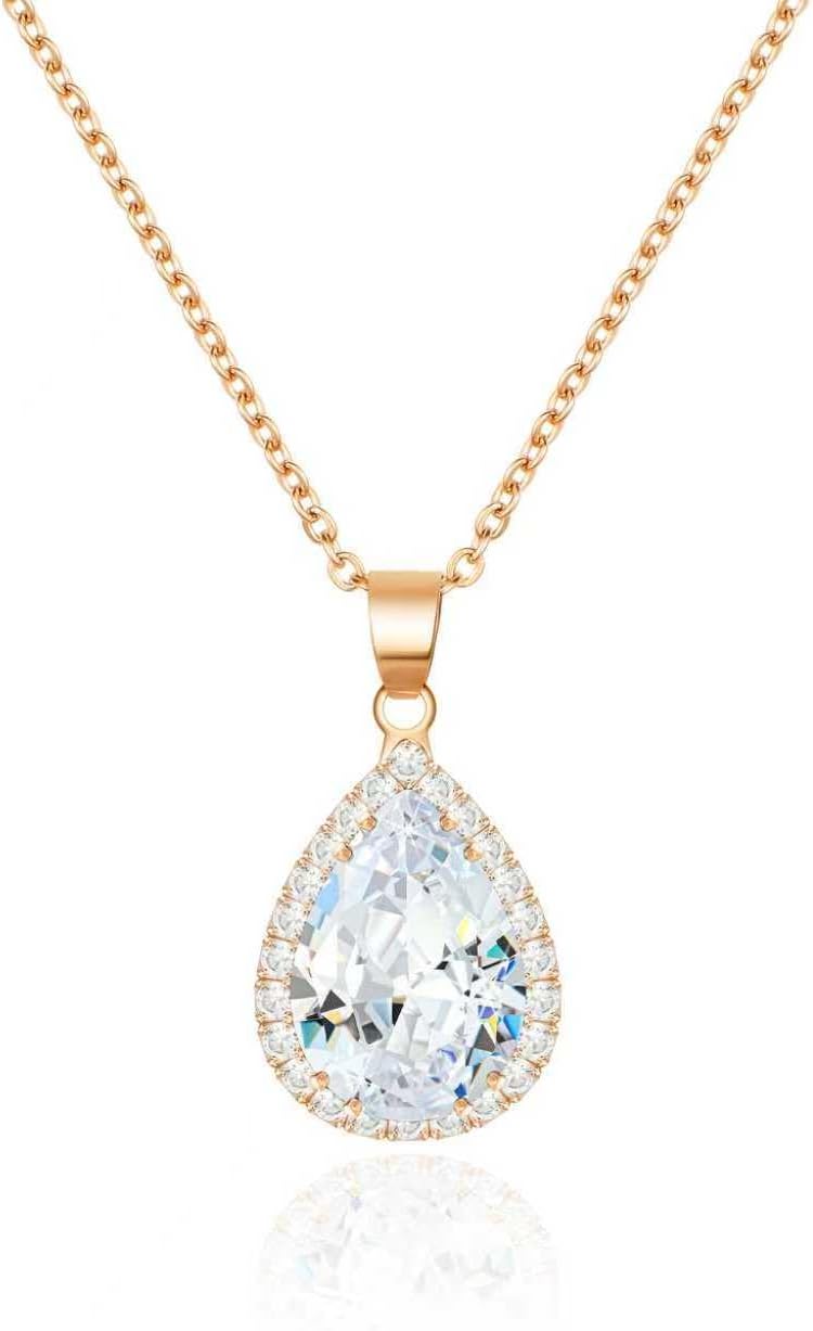 Linawe Crystal Chain Necklace for Women Trendy, Imitation Diamond Pendant, Statement Cubic Zirconia Boho Jewelry Set, 14K Gold/Rose Gold/Silver Birthstone Necklace