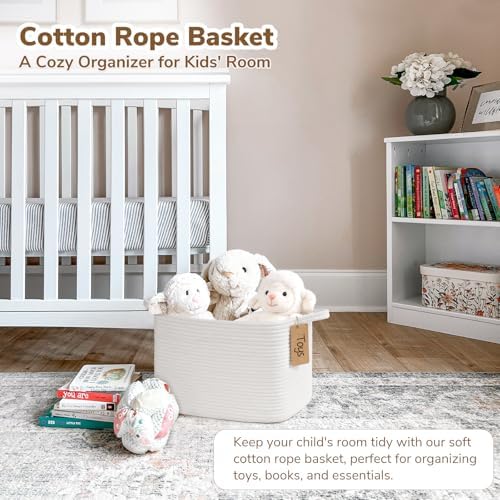 Goodpick Small Woven Rope Storage Basket for Shelves, White - 1