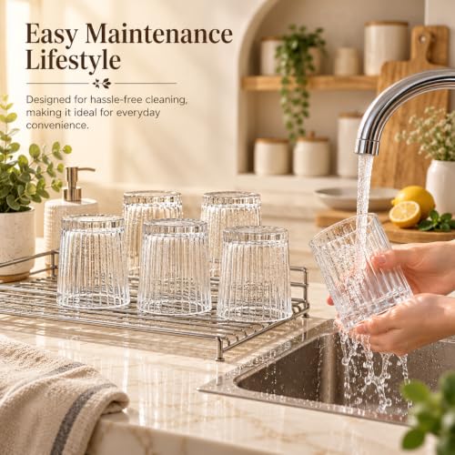 Image of WRINGO 280ml Italian Premium Juice Glasses and Transparent Water Glass Medium Size Tumbler Glasses for Drinking Water and Cocktails, Diamond Design Glass Water Set of 6 (Elegant, Set of 6)