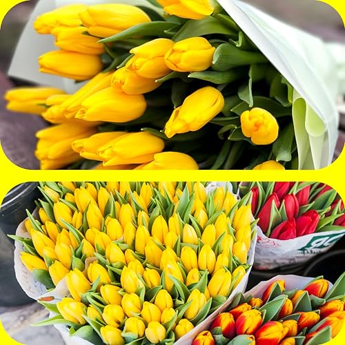 Image of Sggvecsy 15 Pcs Fake Tulips Artificial Flowers Real Touch PU Faux Flowers Tulip Stems for Wedding Spring Bouquet Floral Arrangement Home Party Office Decorations for Mother's Day (Yellow)