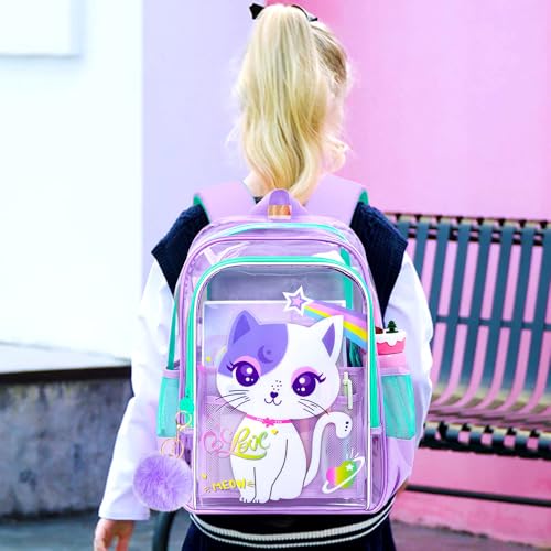 Image of KLFVB 3PCS Clear Backpack for Girls and Boys, Kids See Through Backpacks Stadium Approved, Transparent Bookbag for Elementary