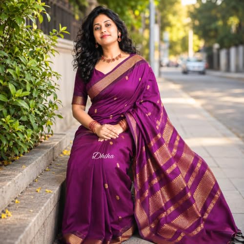 Image of DHIHA Gadwal Cotton Saree for Women | Pure Kalyani Cotton Saree with Zari Border Tassels & Blouse | Kanjivaram Linen Silk | Handloom Weave