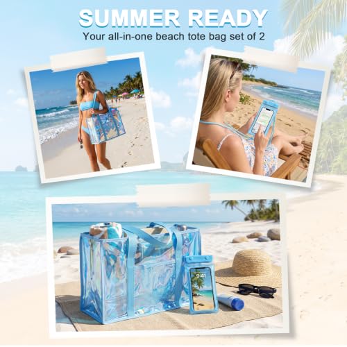 Image of Iridescent Waterproof Beach Tote Bag for Women Large Jelly Tote Bag for Summer Travel Vacation Swim Pool