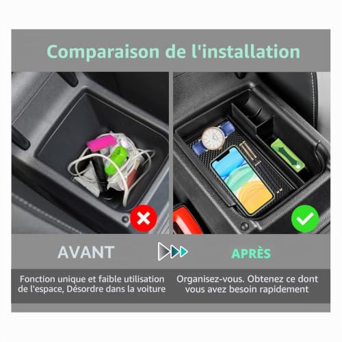 GAFAT Compatible avec VW Golf 8 8.5 MK8 GTI GTE GTD Alltrack R Variant 2020-2025 2026 Boîte de Rangement Console Centrale, Golf 8.5 Accoudoir Organiseur, Boîte à Gants, Golf 8 Accessoires (Noir) – vue 2