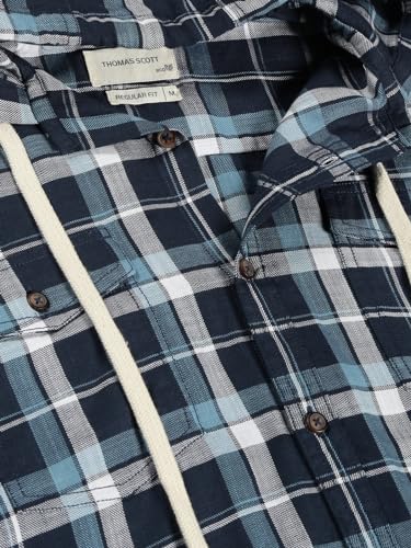 Image of Thomas Scott Men's | Checks | Full Sleeve | Regular Fit | 100% Cotton | Hooded | Casual Shirt
