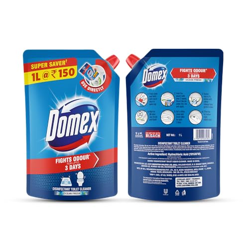 Image of DOMEX Fresh Guard, Ocean Fresh Disinfectant Toilet Cleaner Liquid, 1 L Pouch, for Sparkling Clean Toilet, with Unique Color-Changing Formula, Fights odour for up to 3 Days