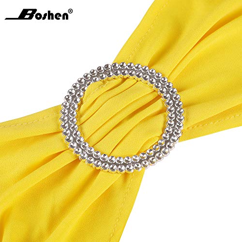 100PCS Wedding Chair Decorations Stretch Chair Bows and Sashes for Party Ceremony Reception Banquet Spandex Chair Covers slipcovers (100, Yellow) - Thumbnail 3