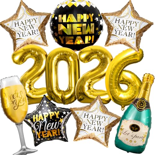 Happy New Years Eve Party Supplies 2026, 11 Pcs Foil Balloon New Years Decorations Set Happy New Years Eve Party Supplies 2026, 11 Pcs Foil Balloon New Years Decorations Set