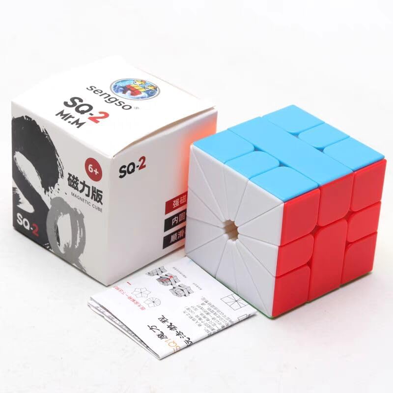 Cuberspeed ShengShou Mr. M Square-2 puzzle cube next to its retail box and a small instruction leaflet.