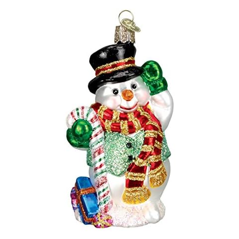 Old World Christmas Ornaments: Snowman Assortment Glass Blown Ornaments for Christmas Tree, Candy Cane Snowman, Red (24068) Cover