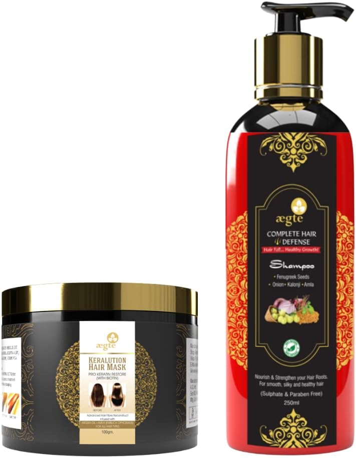 Aegte Keralution Hair Mask Infused with KERATIN & BIOTIN (100ml) & Aegte Natural Hair Conditioning Shampoo (250ml) Combo