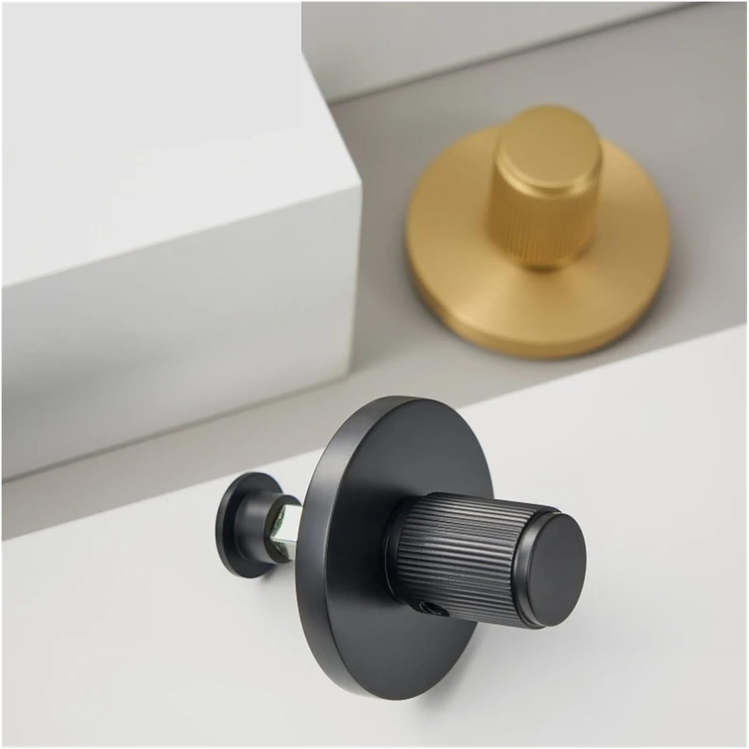 Brass Linear Stripe Hidden Door Lock Set Living Room Bathroom Thumb Turn Matt Black Brushed Open in Emergency(Right Handle-QBCF)