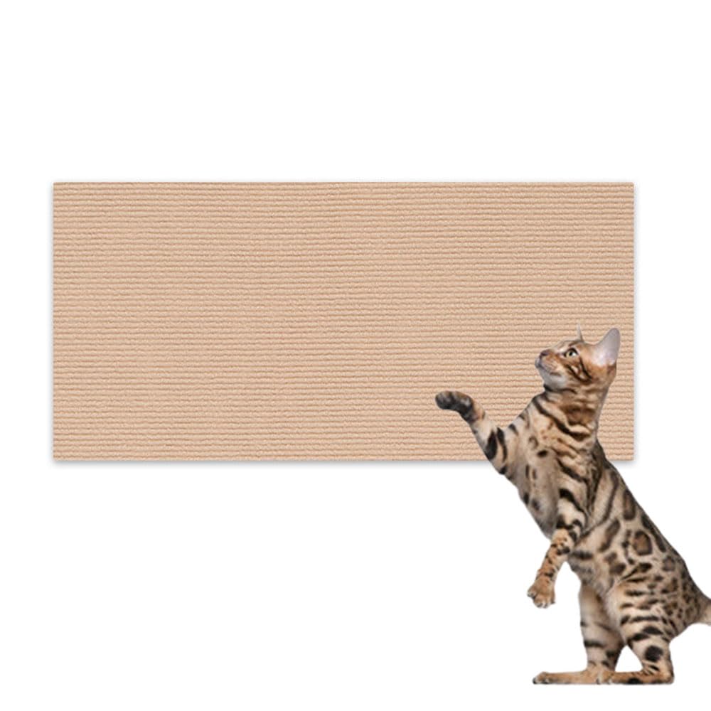 Hearda Cat Scratch Mat, Self Adhesive Cat Scratching Mats, Abrasion Resistant Polyester Scratcher, Protects Furniture & Sofa, Couch Carpets Rug (Khaki,40x100cm)