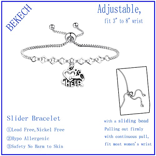 BEKECH Cheerleading Bracelet - Love to Cheer Charm Adjustable Slide Bracelet - Cheer Team Spirit Jewelry - Coach & Leader Gift2