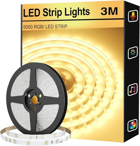 FUPT Ruban LED Bande lumineuse LED de couleur chaude 3200K, luminosité réglable, CRI90 + Adaptée A La Décoration De la Maison, De La Cuisine, Du Miroir (3M)