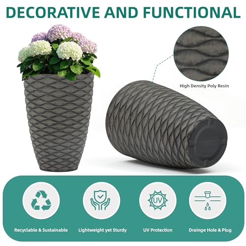 Autodaya 20" Tall Outdoor Planters Set of 2 Plant Pots, Black Wavy Texture by AUTO DAYA - Used condition - Image 2