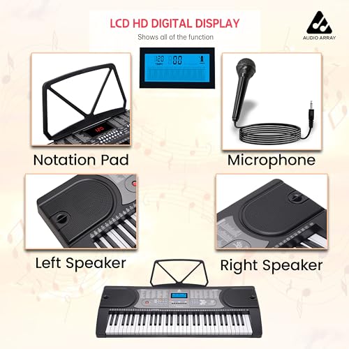 Image of Audio Array AK-61 Pro 61-Key Portable Electronic Keyboard with LCD Display, Built-in Speakers, Mic Input & Included Mics, 255 Timbres, 512 Rhythms, Battery & Adapter Powered