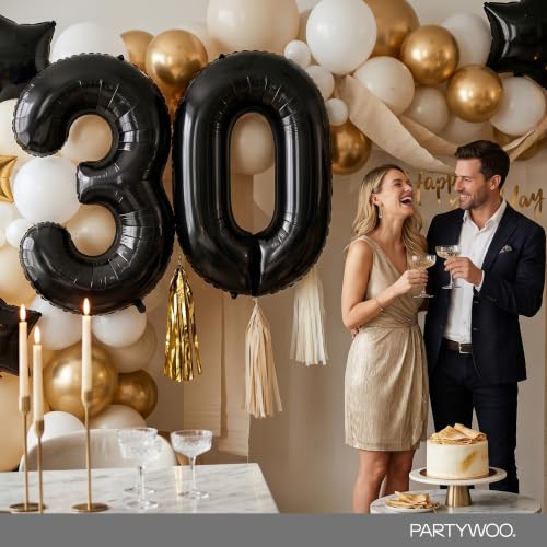 Image of PartyWoo Black Number 0 Balloon 40 Inch 25pcs Black Foil Star White Gold