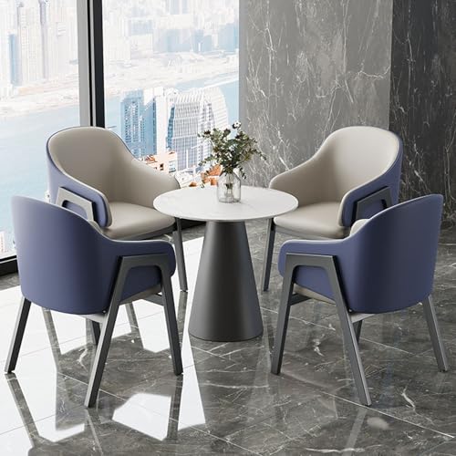 Office Conference Table Set with 4 High Back Chairs, Conference Reception Room Coffee Table, PU Leather Chairs for Home Office Dining - Gray+Blue