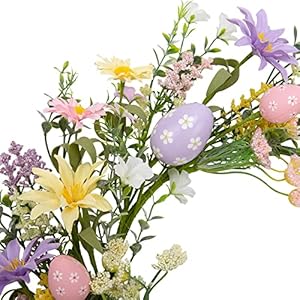 18 inch easter wreath with pastel eggs artificial easter egg wreath for front door spring door wreath with wild flowers and pastel eggs easter decorations for home  urban country home decor