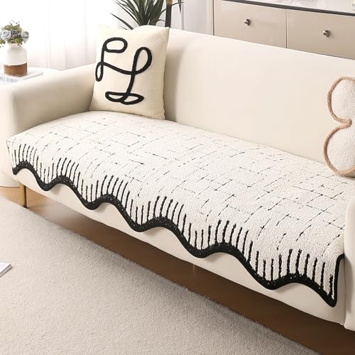 Image of HOKIPO Premium Supple Soft Wavy Sofa Cover Mat with Curve for 1 /2 /3 Seater and L Shape Sofa. Make Your Own Sofa Cover Set, Mat Length 90(D) x 60(L) cm, Off-White (AR-5972-OWHT)