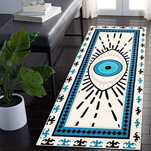 HAOCOO Evil Eye Runner Rug 2’x 5’ Non-Slip Washable Kitchen Area Rug Boho Chic Distressed Tribal Decorative Soft Velvet Creative Tribal Floor Carpet Bath Rug for Bedroom Living Room Entryway Hallway