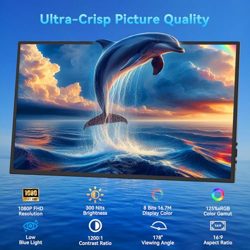 Image of 18.5 Inch 120Hz Portable Monitor, FHD 1080P HDR IPS Screen, 125% sRGB Wide Color Gamut, Ultra-Slim External Second Monitor for Laptop, Phone, PS5, Xbox, Switch, PC (18.5 inch)