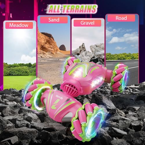 Image of Nicella Remote Control Car, Pink RC Cars for Girls, Gesture Stunt with Light & Music, 4WD, 360 Rotating, 2.4Ghz Remote Control Car Toys, Birthday Gift for Kids Age 6+ (Grey) (Pink)