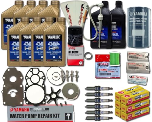 PWCParts VF200 VF225 VF250 LA/LB 4.2L VMAX SHO Maintenance Oil Change Kit with Water Pump Rebuild Repair Kit Spark Plugs Gear Lube HD Pump Fuel Filter Fits Yamaha