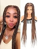 AVELLABEE Full Lace Braided Wigs for Black Women Clearance, 36’ HD Full Lace Front Box Braid Wig, Glueless Knotless Cornrow Braids Wig, Afro Braided Lace Front Wigs (1B30 of Black and Brown)