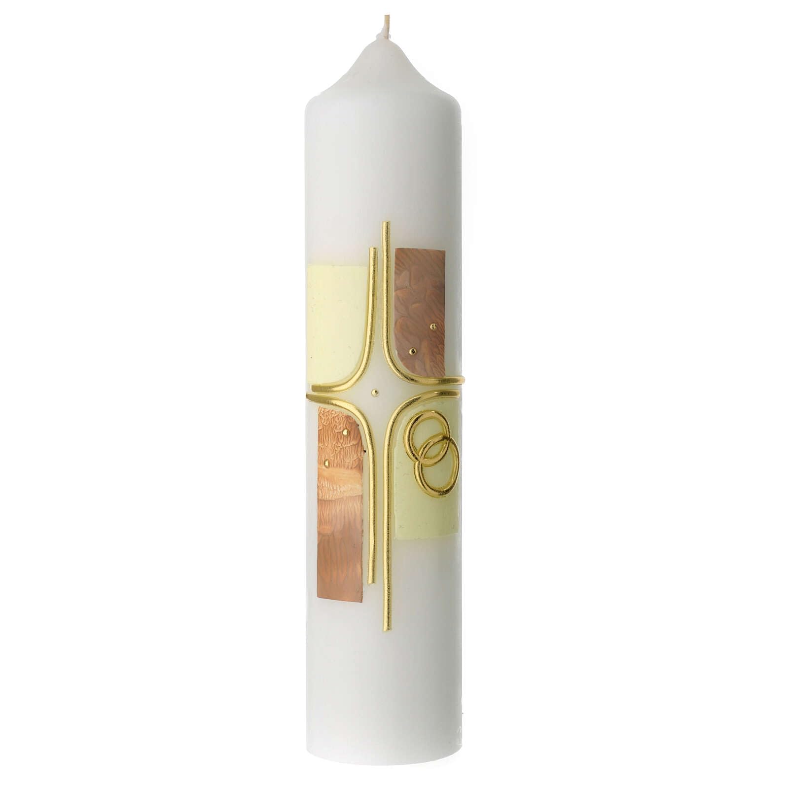 Wedding Candle, Colourful Cross and Rings, 265x60 mm