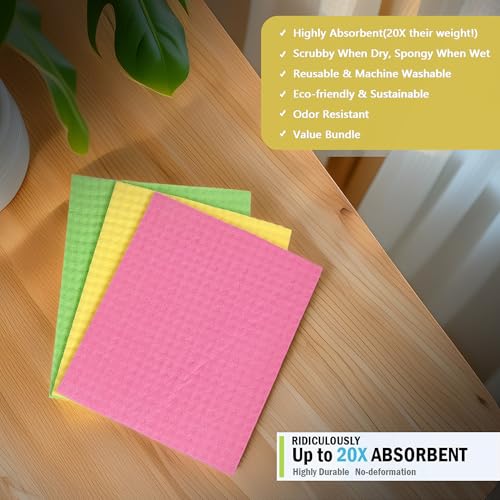 Image of Cutting EDGE Biodegradable Cellulose Sponge Wipes - 3 Pack | High Absorbent, Streak-Free Car Cleaning Wipes (Multicolor)