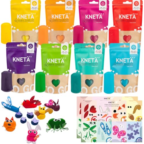 KNETÄ Knete ab 1 Jahr I Party Set I 8x 100g vegane Kinderknete inkl. 2x Bastelkarte Tiermotive I Playdough I Kindergeburtstag