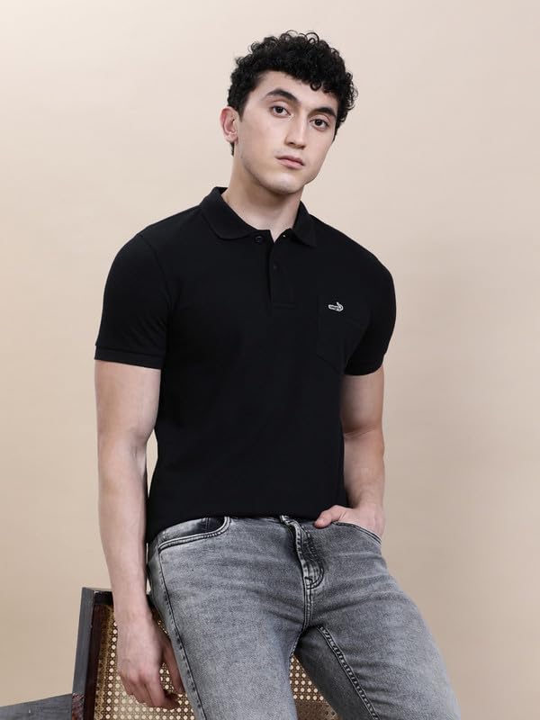 Image of CROCODILE Men's Solid Casual Wear T-Shirt | Polo Neck | Half Sleeves | Pull On | Regular