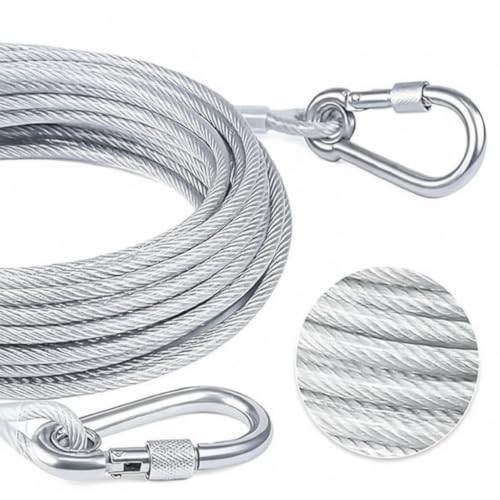 Image of KASHIVAL Heavy Duty Cloth Drying Rope Wire with Carabiner Hooks | PVC Coated Stainless Steel Cloth line for Laundry, Travel, Camping & Pet Utility Use | Rust Resistant Wire, Silver (5 Meter)