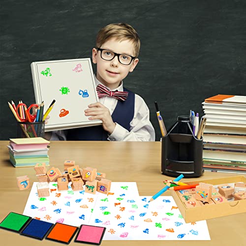 Zayvor Kids Stamps Set, Boy Wooden Rubber Stamp With Ink Pad Colored Pencil, Holiday Square Craft Stamp For Stamping Scrapbooking Crafting Booking Card Making Stocking Filler,Party Favor Gift #TOP4