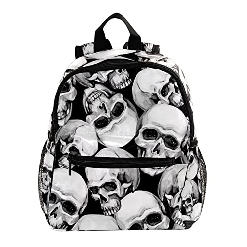 Sac à dos pour garçons et filles motif tête de mort noir et blanc 30 cm pour école