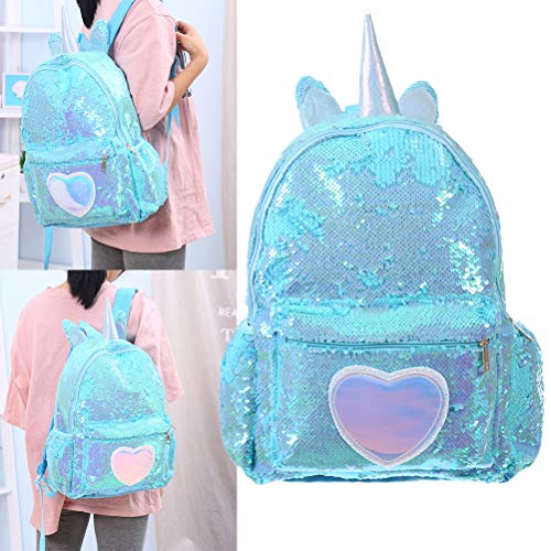 Amosfun Mochila de lantejoulas, desenho de unicórnio, mochila escolar de grande capacidade para meni