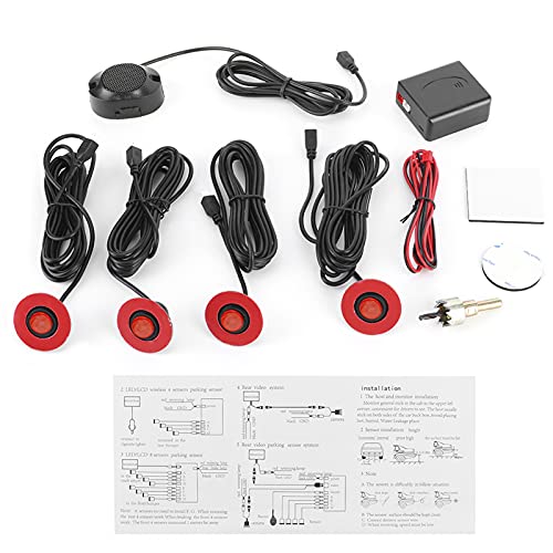 Qiilu Kit de Radar de recul de Voiture de 16,5 mm, Assistance de recul de capteur de Radar de recul intégré avec kit auxiliaire de Sonnerie Audio(Rouge)