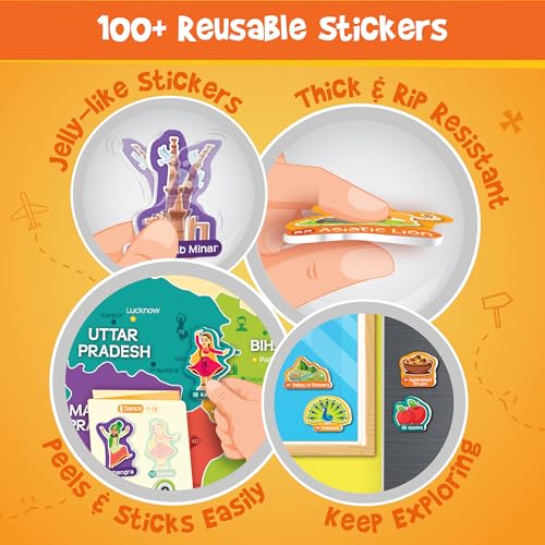 Image of Imagimake Mapology India Map with Reusable Stickers | Educational Toy | Kids Learning Toys For Age 6 Years+ | Best Birthday Gift for Kids Age 5,6, 7, 8