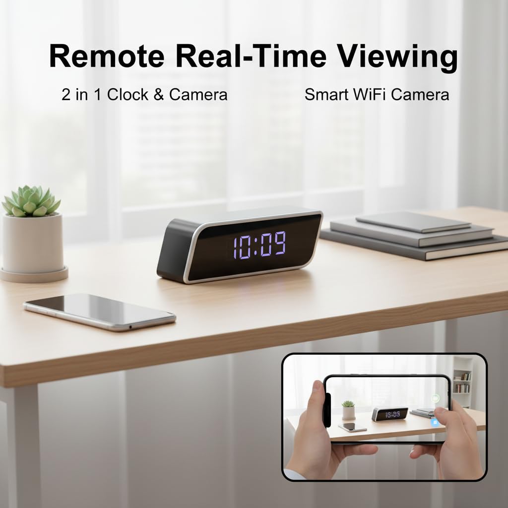 Multifunktionale 4K-Uhrkamera mit Nachtsicht, WiFi & AP-Hotspot, App-Fernansicht, Bewegungserkennung, 2600 mAh lange Akkulaufzeit, Smart Clock für Innen, kein Audio