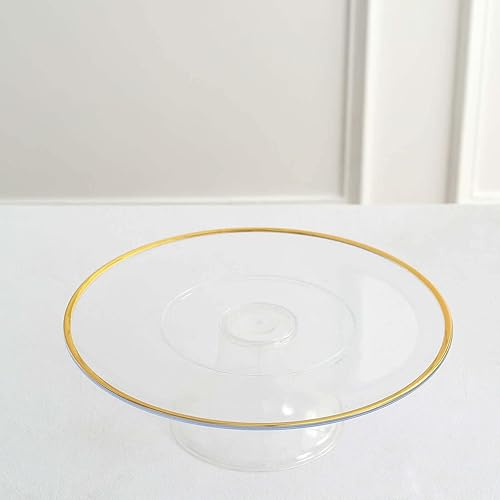 Miniatura 6 de Tableclothsfactory Paquete de 2 elevadores de plástico transparente de 12 pulgadas con borde dorado para cupcakes y postres, soporte desechable para