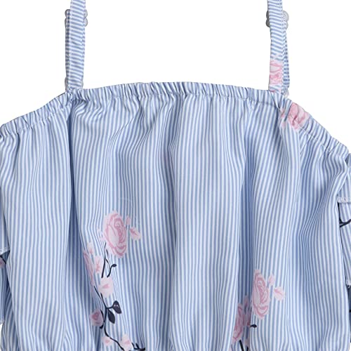 Image of Hopscotch Girls Cotton Stripe Print Blouse And Shorts Set In Multi Color