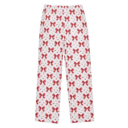 Red Bow Long Pajama Pants Elastic Waist PJ Bottoms with Pockets S A1133822