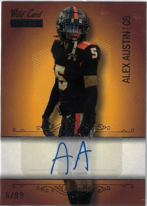 Alex Austin Autographed & Serial Numbered #6/99 Gold Parallel Matte Cracker Barrel Exclusive Edition Collectible Football Card - 2023 Wild Card Matte Football Card #CBB-A (Patriots)