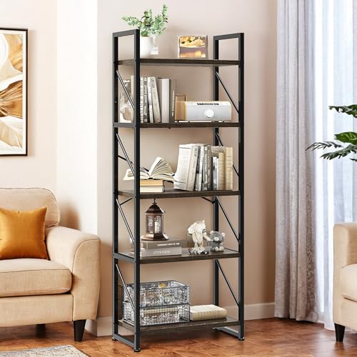 YITAHOME Estantería Alta de 5 Niveles con Marco de Metal, Estante de Almacenamiento de exhibición Industrial, estanterías para Sala de Estar, Dormitorio, Oficina en casa, Cocina, estantes Grises para YITAHOME Estantería Alta de 5 Niveles con Marco de Metal, Estante de Almacenamiento de exhibición Industrial, estanterías para Sala de Estar, Dormitorio, Oficina en casa, Cocina, estantes Grises para