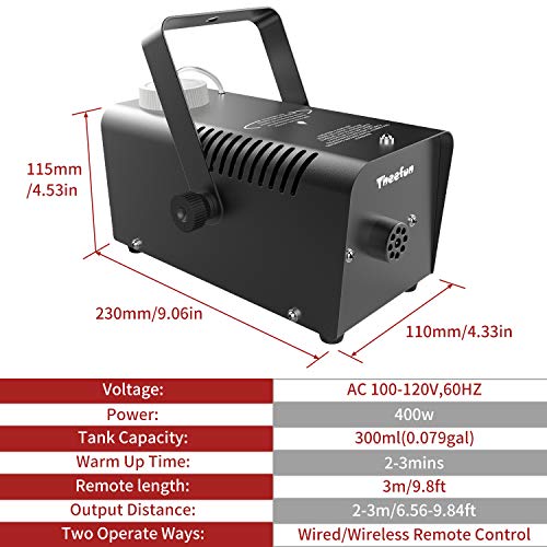Fog Machine, Theefun 400W Smoke Machine with 2000CFM Fog, Wired and Wirelss Remote Control Fog Machine for Halloween Wedding Party and Stage Effect